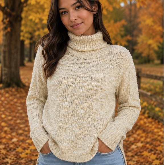 Treasure & Bond Sweaters - Treasure & Bond Womens Ivory Marled Wool Blend Turtleneck Sweater Small NWT